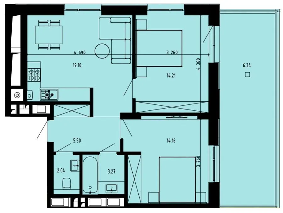 ЖК Well Place — 64.6 м²