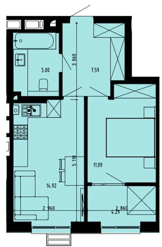 ЖК Well Place — 42.9 м²