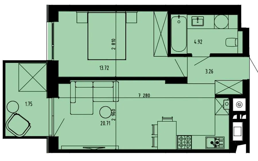 ЖК Well Place — 44.4 м²