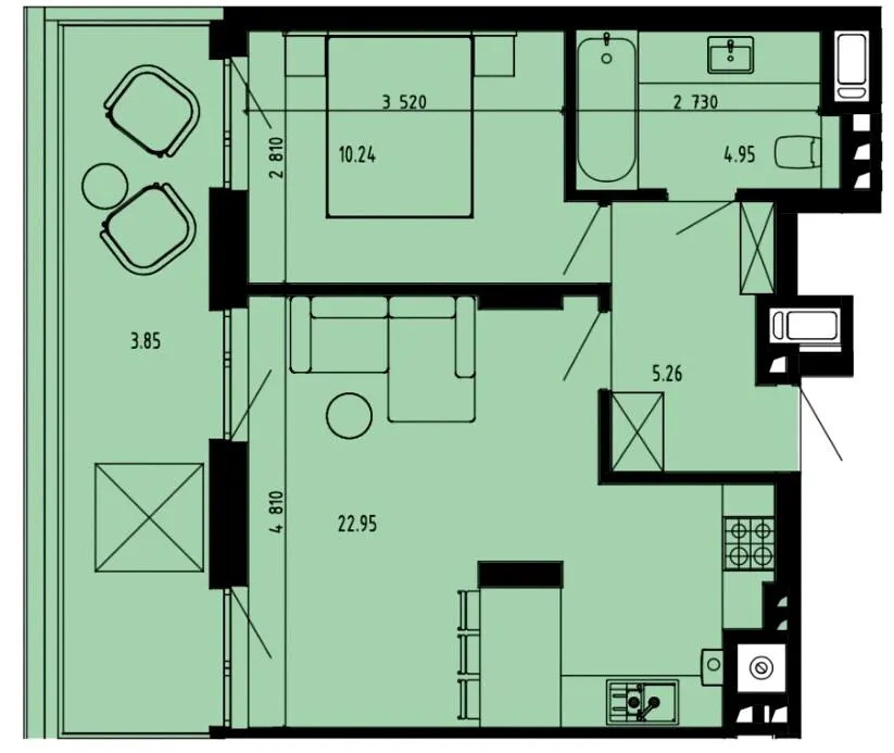ЖК Well Place — 47.3 м²