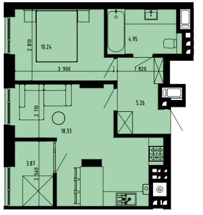 ЖК Well Place — 42.7 м²