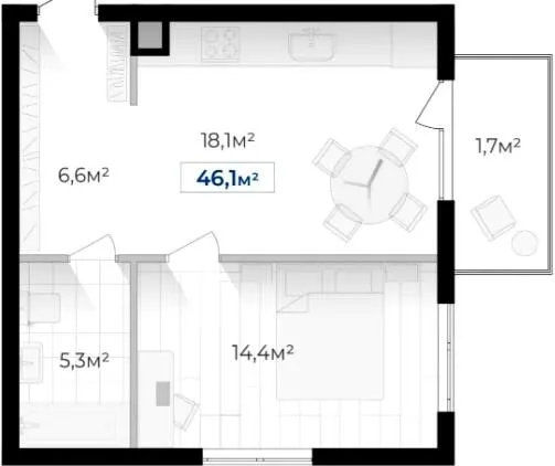 ЖК Містечко Південне — 46.1 м²
