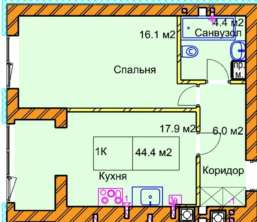 ЖК PANORAMA DE LUXE — 44.4 м²