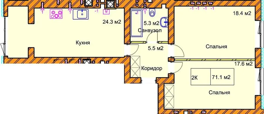 ЖК PANORAMA DE LUXE — 71.1 м²