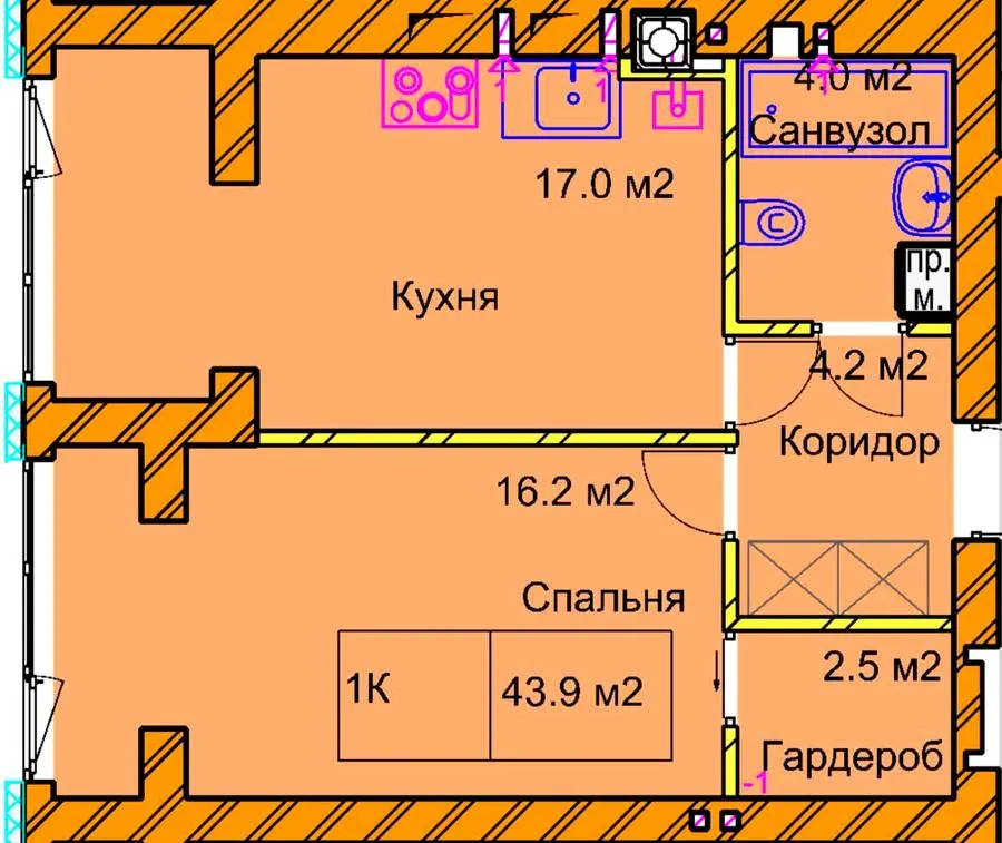 ЖК PANORAMA DE LUXE — 43.9 м²