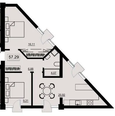 Апарт-комплекс White — 57.3 м²