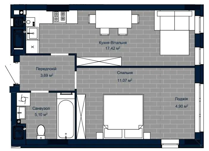 ЖК САБ Борислав — 42.2 м²
