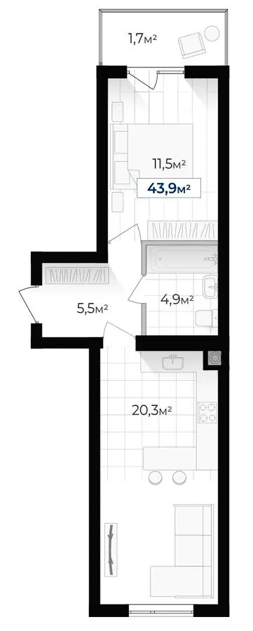 ЖК Містечко Південне — 43.9 м²