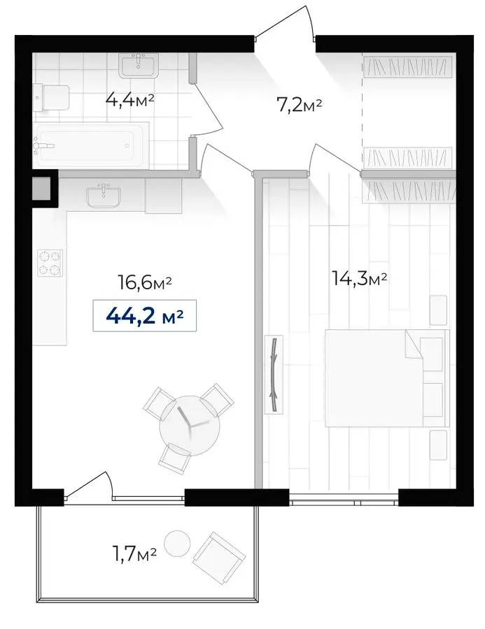 ЖК Містечко Південне — 44.2 м²