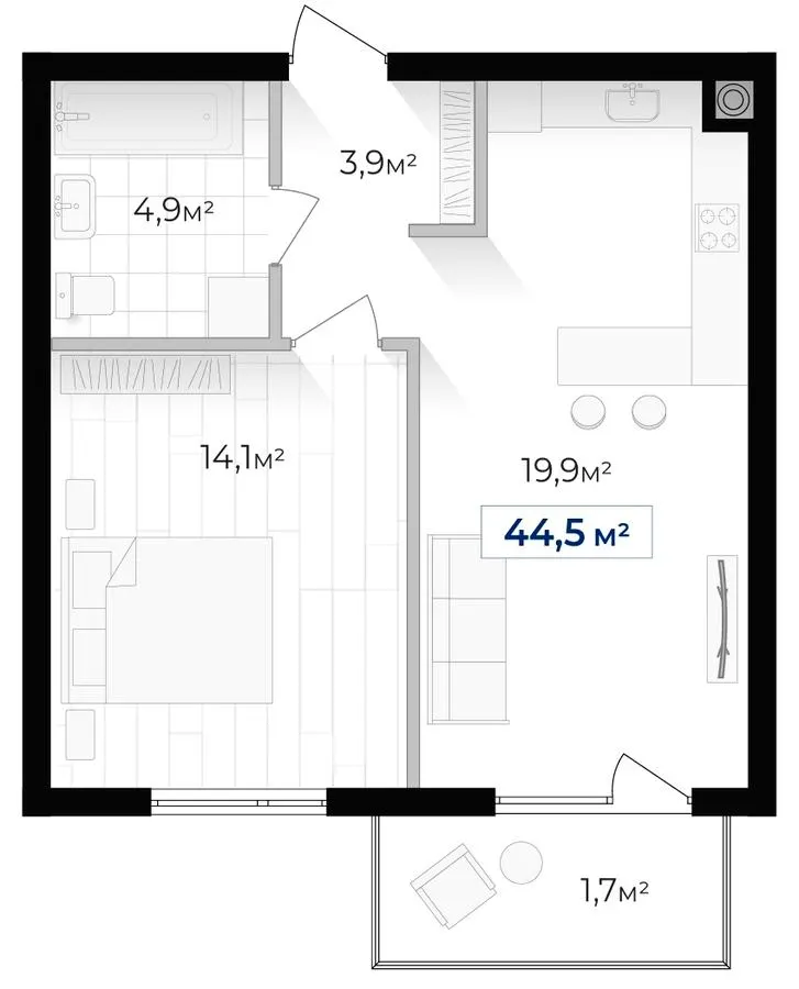 ЖК Містечко Південне — 44.5 м²