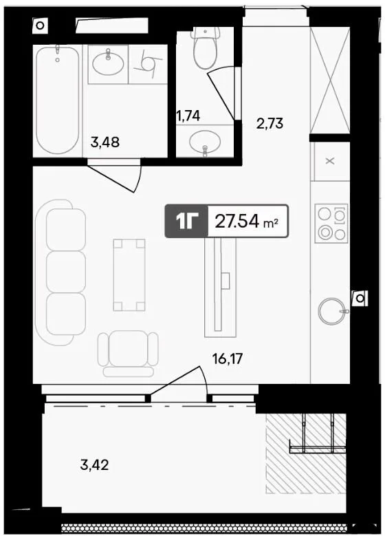 1-комнатная квартира, 28 м², Черкассы — фото 1