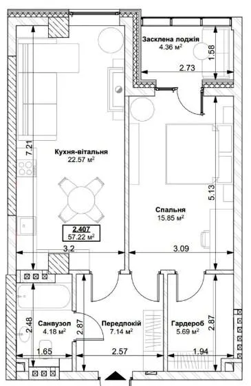 ЖК Park Residence — 57.2 м²