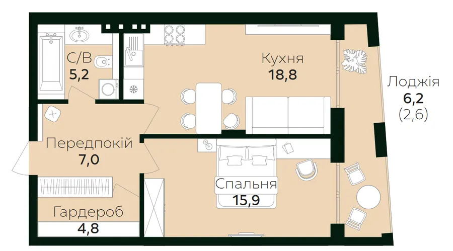 ЖК PREMIUM HILLS — 54.3 м²