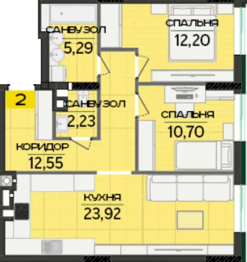 ЖК Greenville Prostir — 66.9 м²