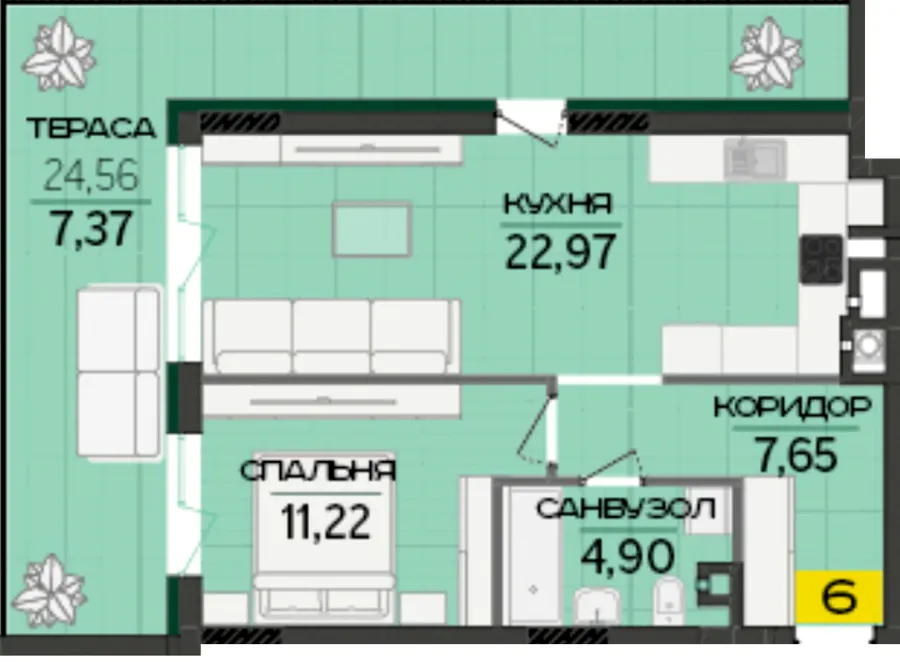 ЖК Greenville Prostir — 54.1 м²