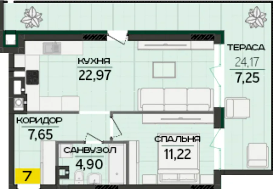 ЖК Greenville Prostir — 54 м²