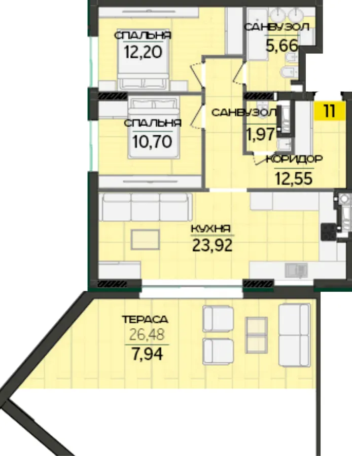 ЖК Greenville Prostir — 74.9 м²