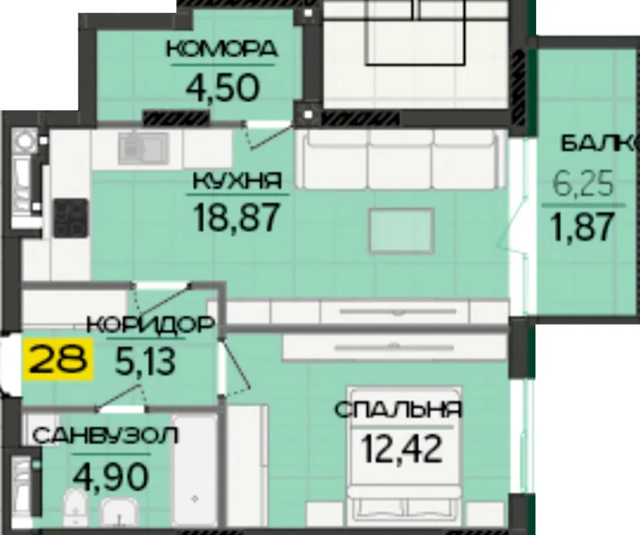 ЖК Greenville Prostir — 47.7 м²