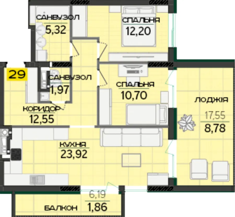 ЖК Greenville Prostir — 77.3 м²