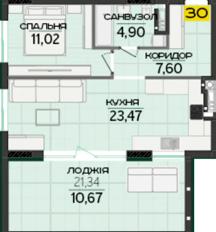 ЖК Greenville Prostir — 57.7 м²