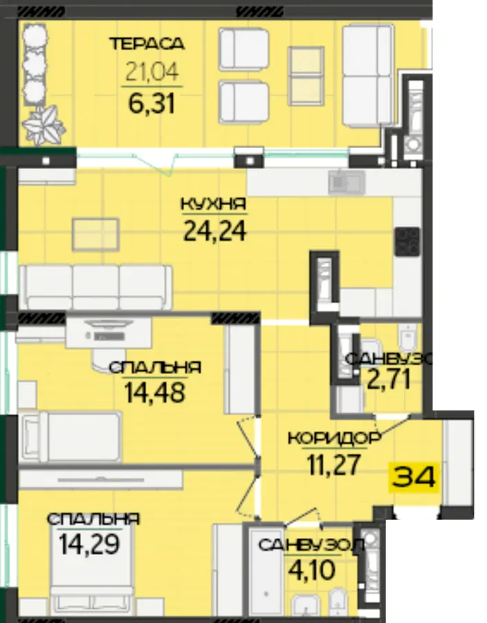 ЖК Greenville Prostir — 77.4 м²