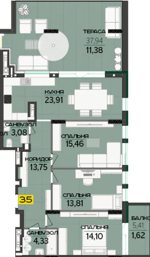 ЖК Greenville Prostir — 101.4 м²