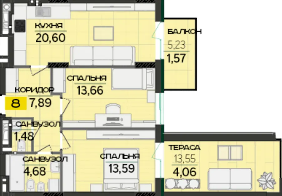 ЖК Greenville Prostir — 67.5 м²