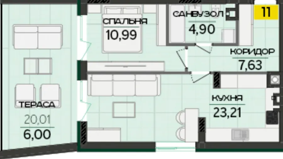 ЖК Greenville Prostir — 52.7 м²