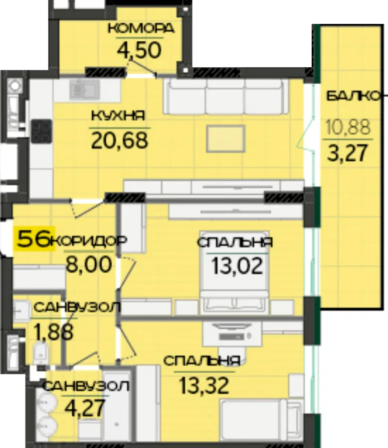 ЖК Greenville Prostir — 68.9 м²