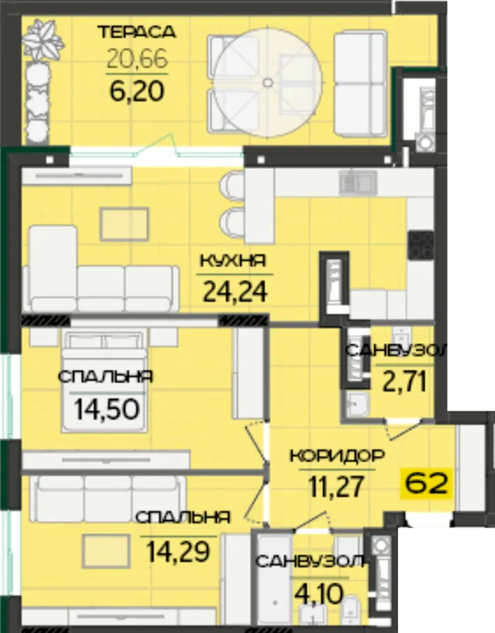 ЖК Greenville Prostir — 77.3 м²