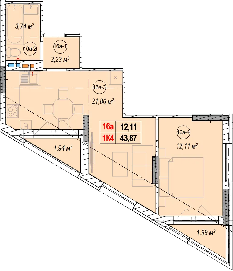 вул. Коновальця — 43.9 м²