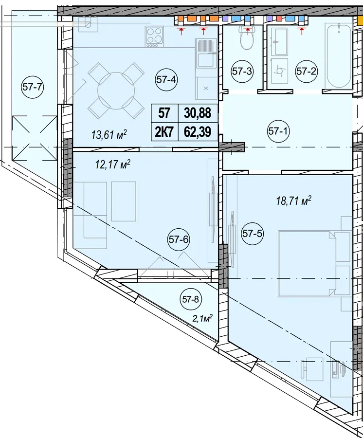 вул. Коновальця — 62.4 м²
