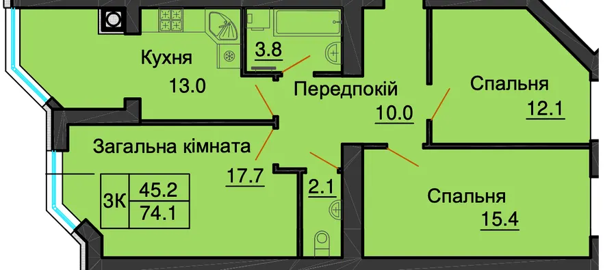ЖК София Резиденс — 74.1 м²