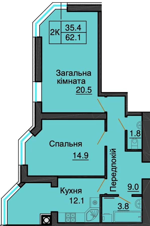 ЖК София Резиденс — 62.1 м²