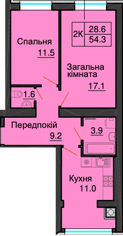 ЖК София Резиденс — 54.3 м²