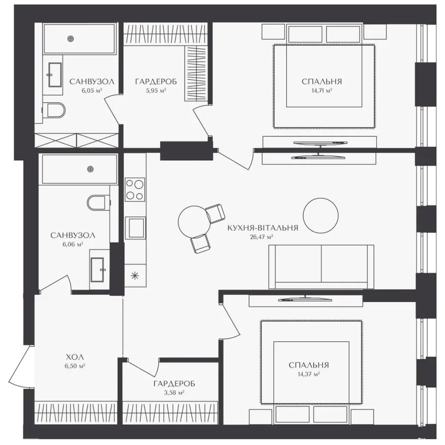 ЖК BELLEVIE — 83.7 м²