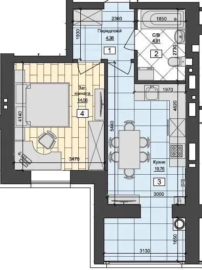 ЖК Флагман Затишний — 43.1 м²