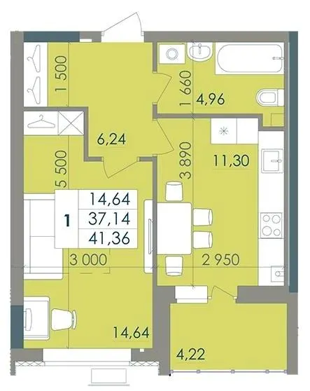 ЖК Дніпровська Набережна — 41.4 м²