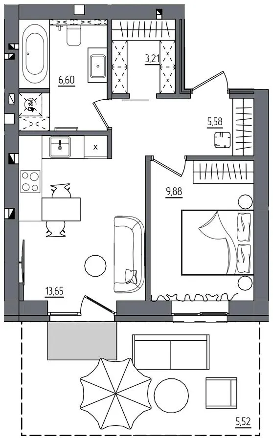 ЖК Субурбія Дуо — 44.4 м²