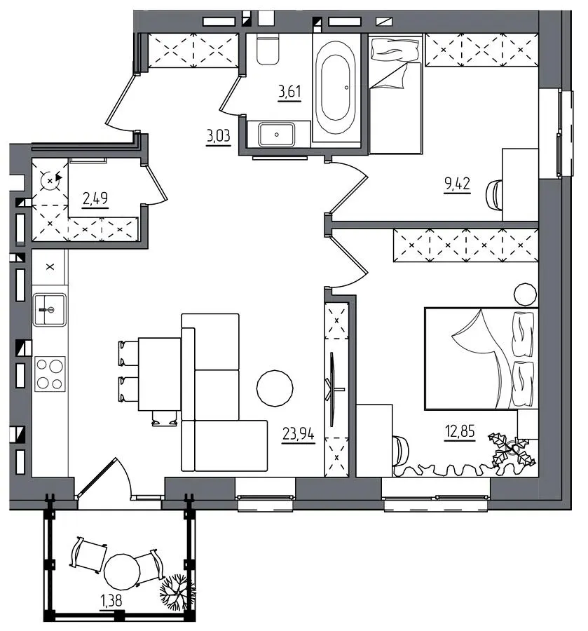 ЖК Субурбія Дуо — 56.7 м²