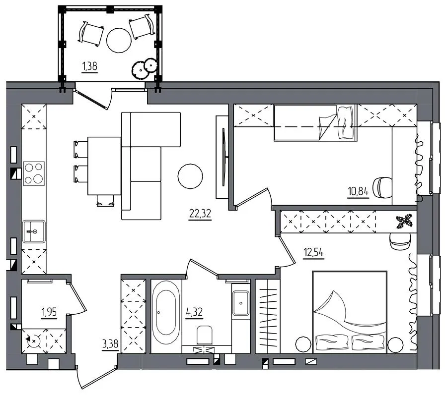 ЖК Субурбія Дуо — 56.7 м²