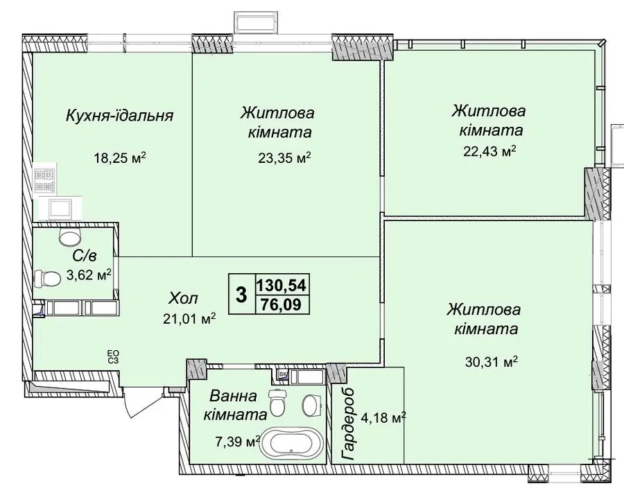 ЖК Новопечерські Липки — 130.5 м²