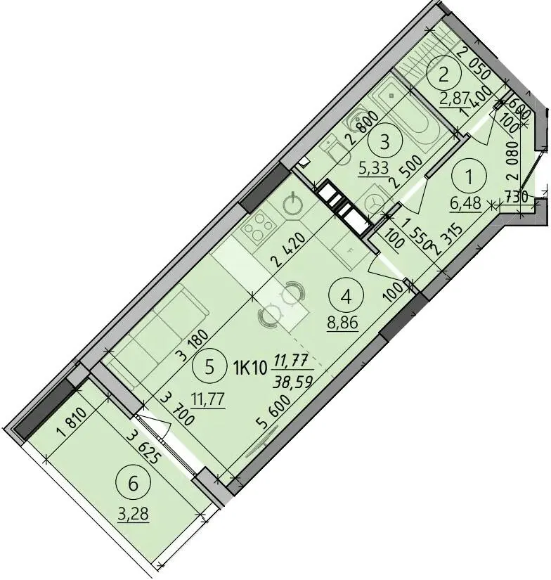 ЖК Київські Зорі-2 — 38.6 м²