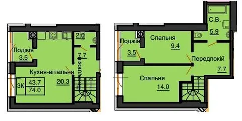 3-кімнатна квартира, 74 м², вул. Яблонева, 15, Софіївська Борщагівка