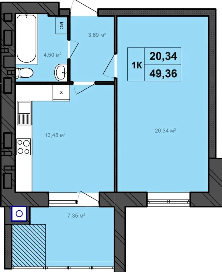 1-кімнатна квартира, 49 м², просп. Миру, 41/1, Хмельницький — фото 1