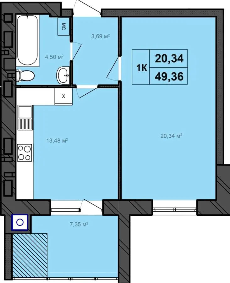 ЖК Бонвіль — 49.4 м²