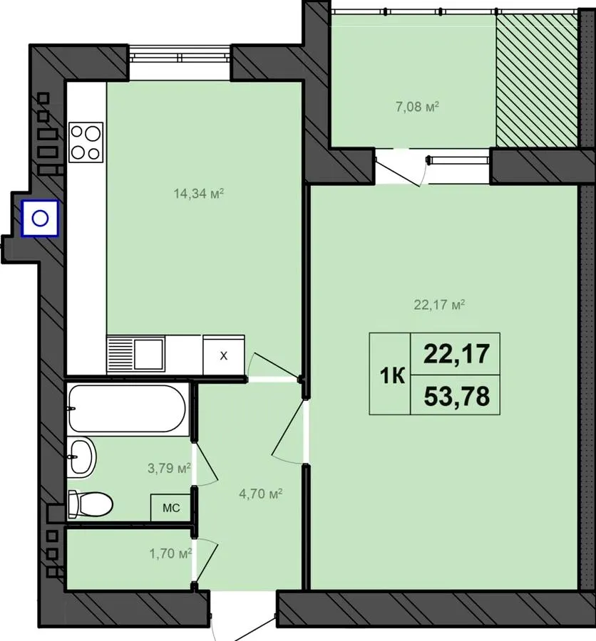 ЖК Бонвіль — 53.8 м²