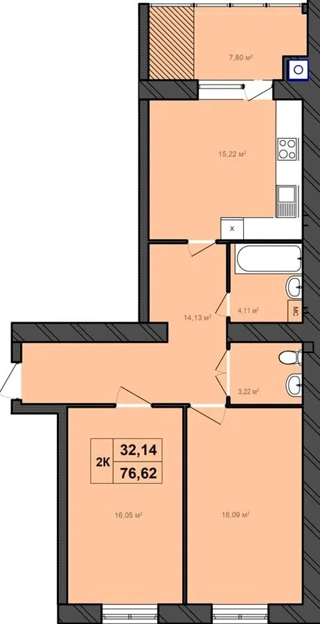 2-кімнатна квартира, 77 м², просп. Миру, 41/1, Хмельницький — фото 1