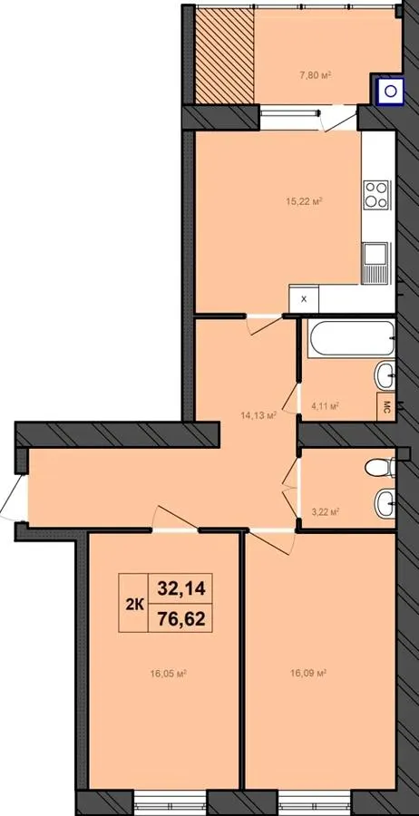 ЖК Бонвіль — 76.6 м²