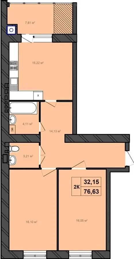 ЖК Бонвіль — 76.6 м²